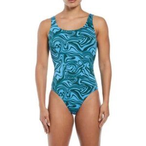 NIKE Textured Swirl Swimsuit Swirl Wave Blue/Green Lined Size XL
